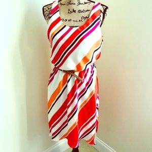 Asymmetrical silk striped dress